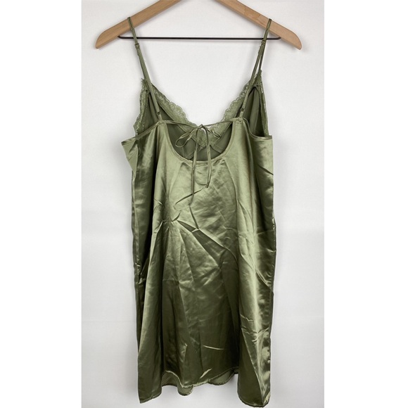 H&M Silky Lace Tie Back Mini Dress, Olive Green - Size M - Picture 6 of 8